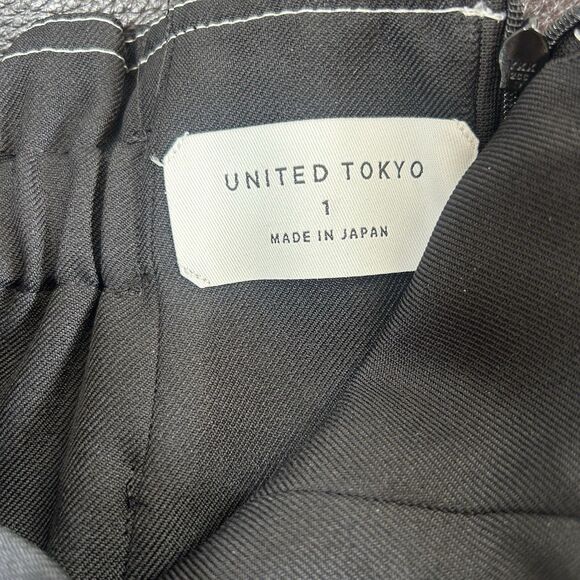 UNITED TOKYO Long Asymmetric Pleated Skirt Black/Brown Color Comb Sz 1/US 4-6 - Picture 10 of 13